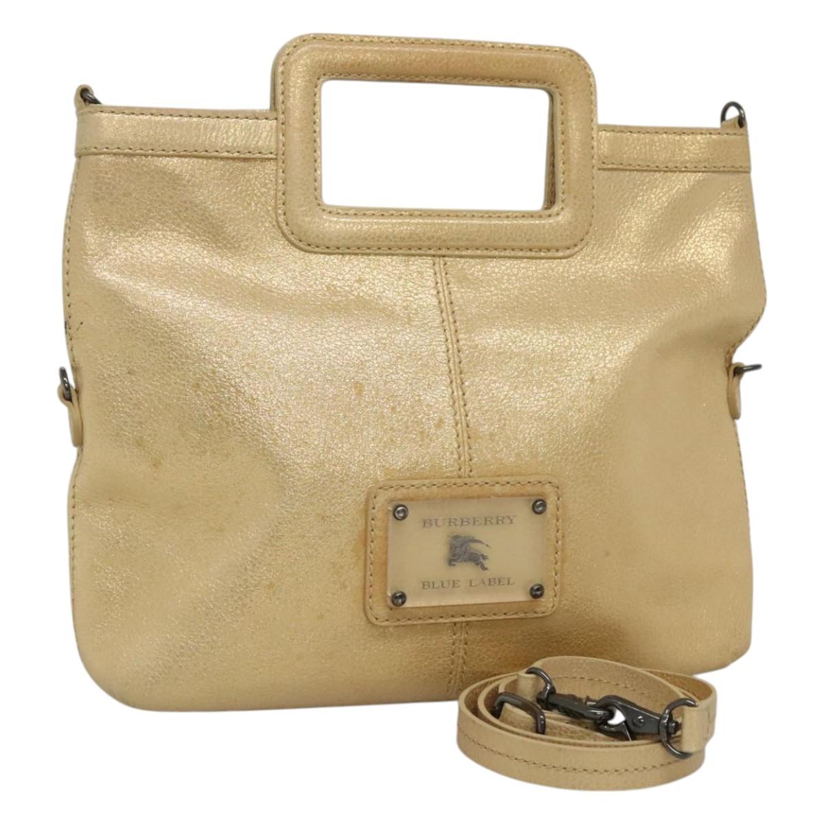 BURBERRY Blue Label Hand Bag Leather 2way Gold ti2851