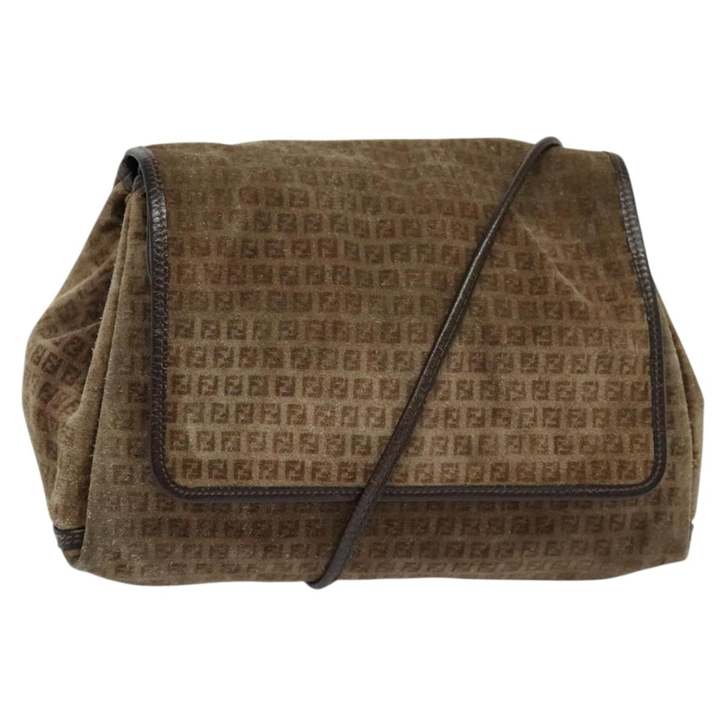 FENDI Zucchino Canvas Shoulder Bag Brown ti2888