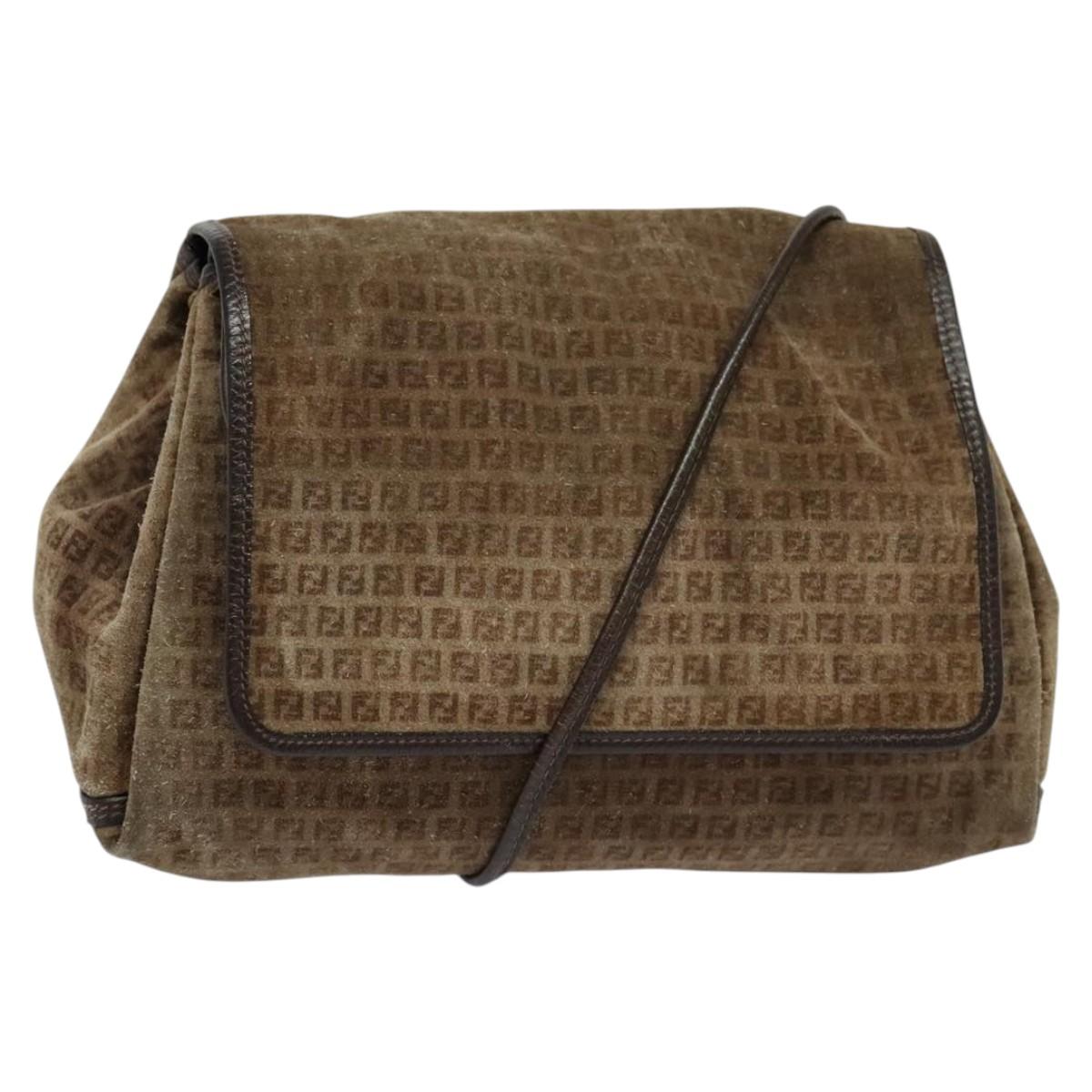 FENDI Zucchino Canvas Shoulder Bag Brown ti2888