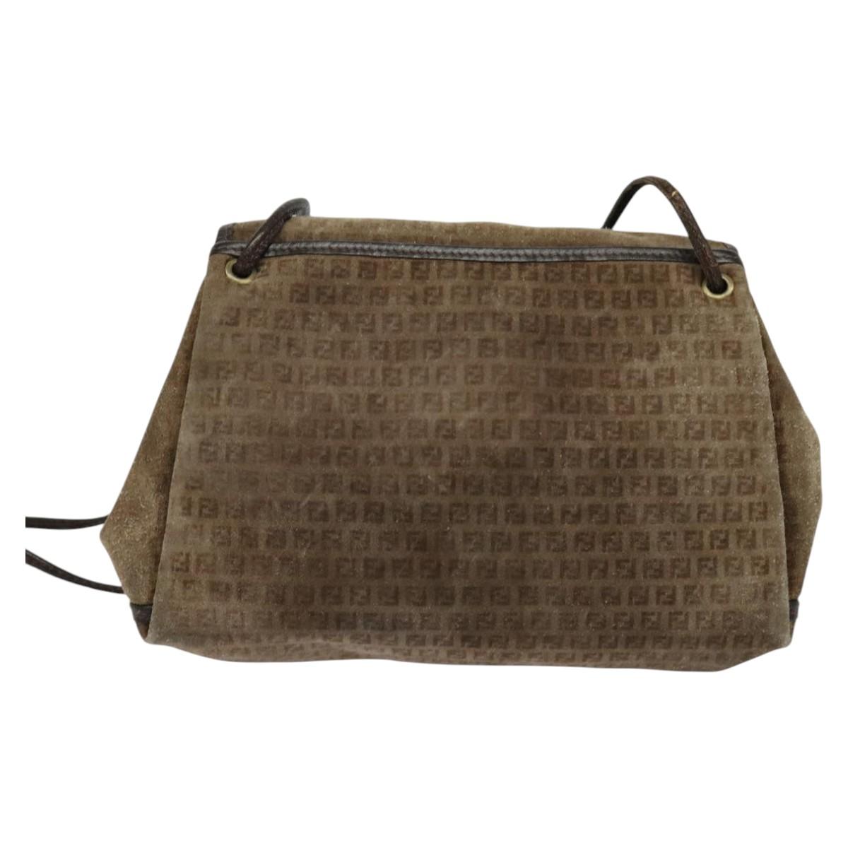 FENDI Zucchino Canvas Shoulder Bag Brown ti2888