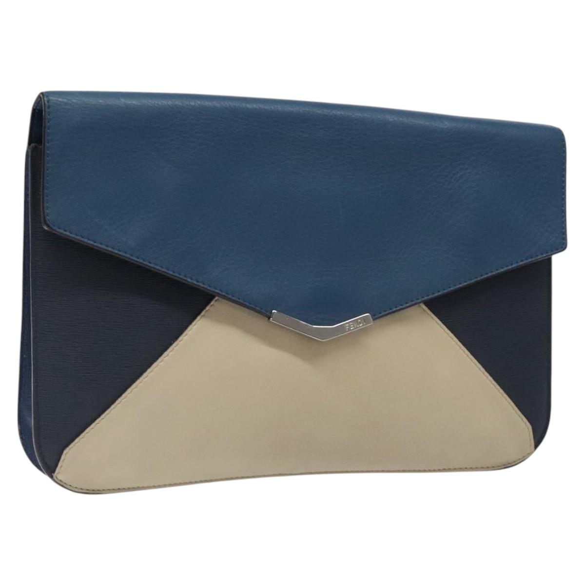FENDI Clutch Bag Leather Blue ti2970