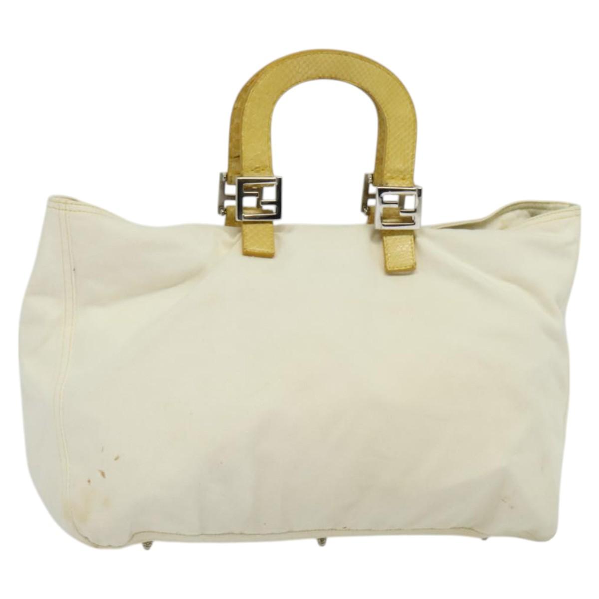 FENDI Hand Bag Canvas White Silver ti3016