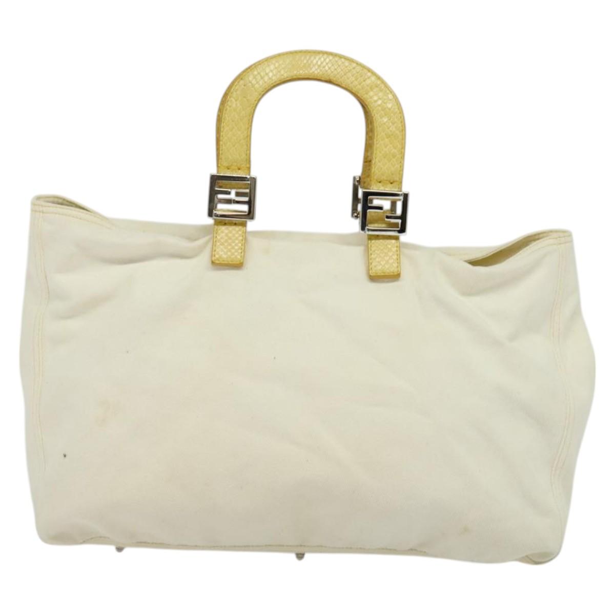 FENDI Hand Bag Canvas White Silver ti3016
