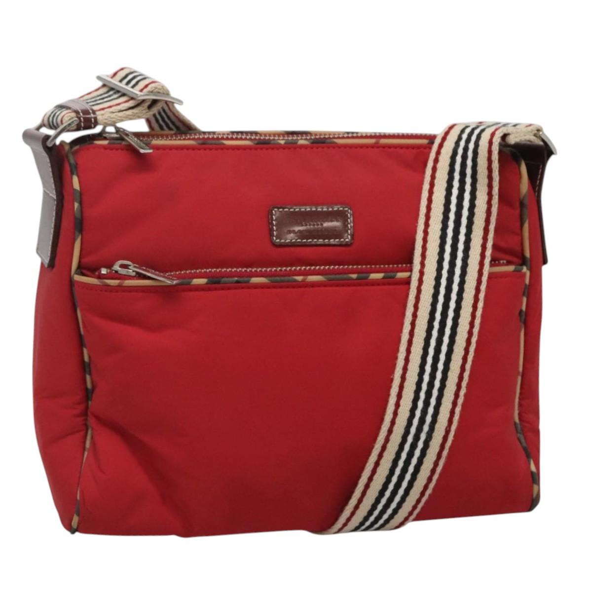 BURBERRY Blue Label Shoulder Bag Nylon Red Silver ti3065