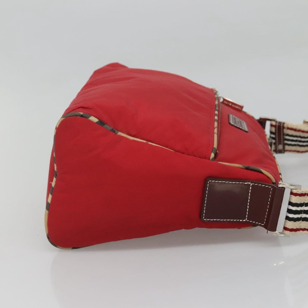 BURBERRY Blue Label Shoulder Bag Nylon Red Silver ti3065