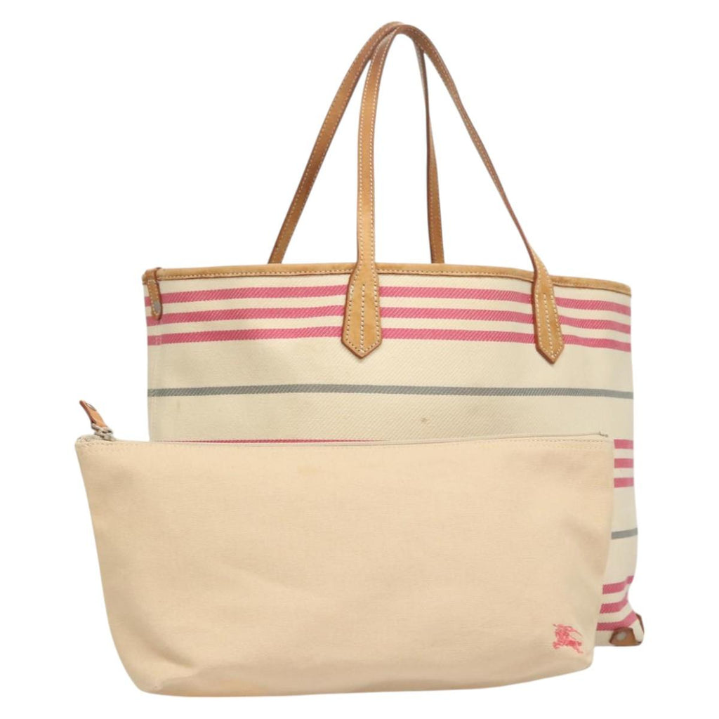 BURBERRY Blue Label Shoulder Bag Canvas White Pink Silver ti3095