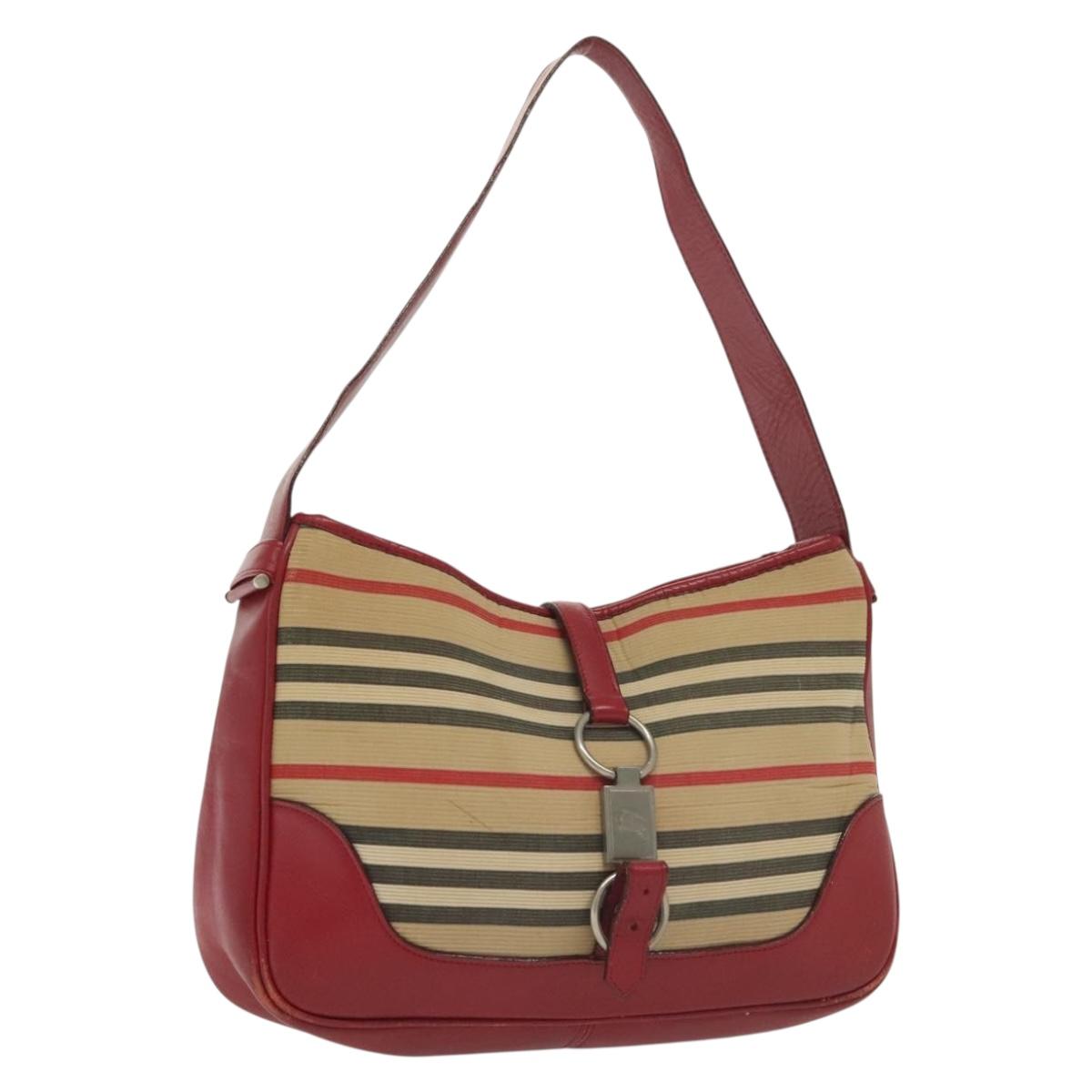 BURBERRY Blue Label Shoulder Bag Canvas Leather Beige Red ti3362