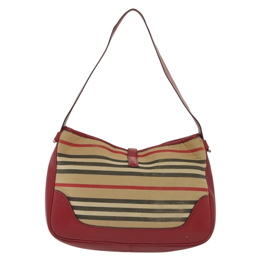 BURBERRY Blue Label Shoulder Bag Canvas Leather Beige Red ti3362