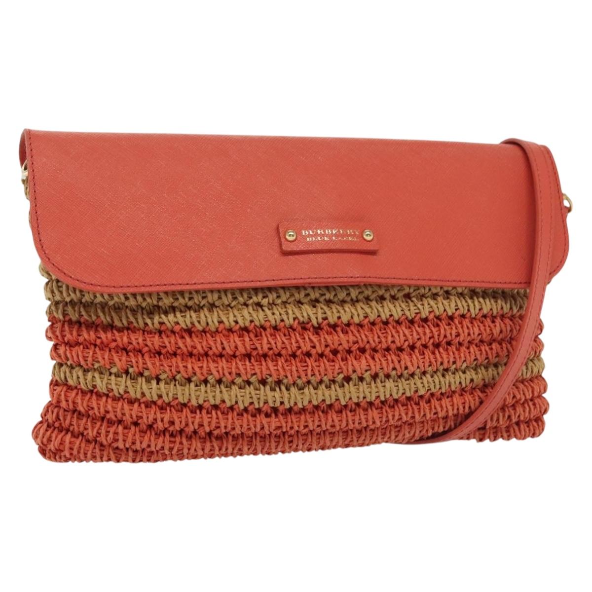 BURBERRY Blue Label Shoulder Bag Raffia Leather Beige Orange gold ti3366