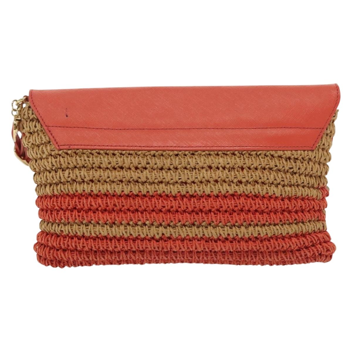 BURBERRY Blue Label Shoulder Bag Raffia Leather Beige Orange gold ti3366