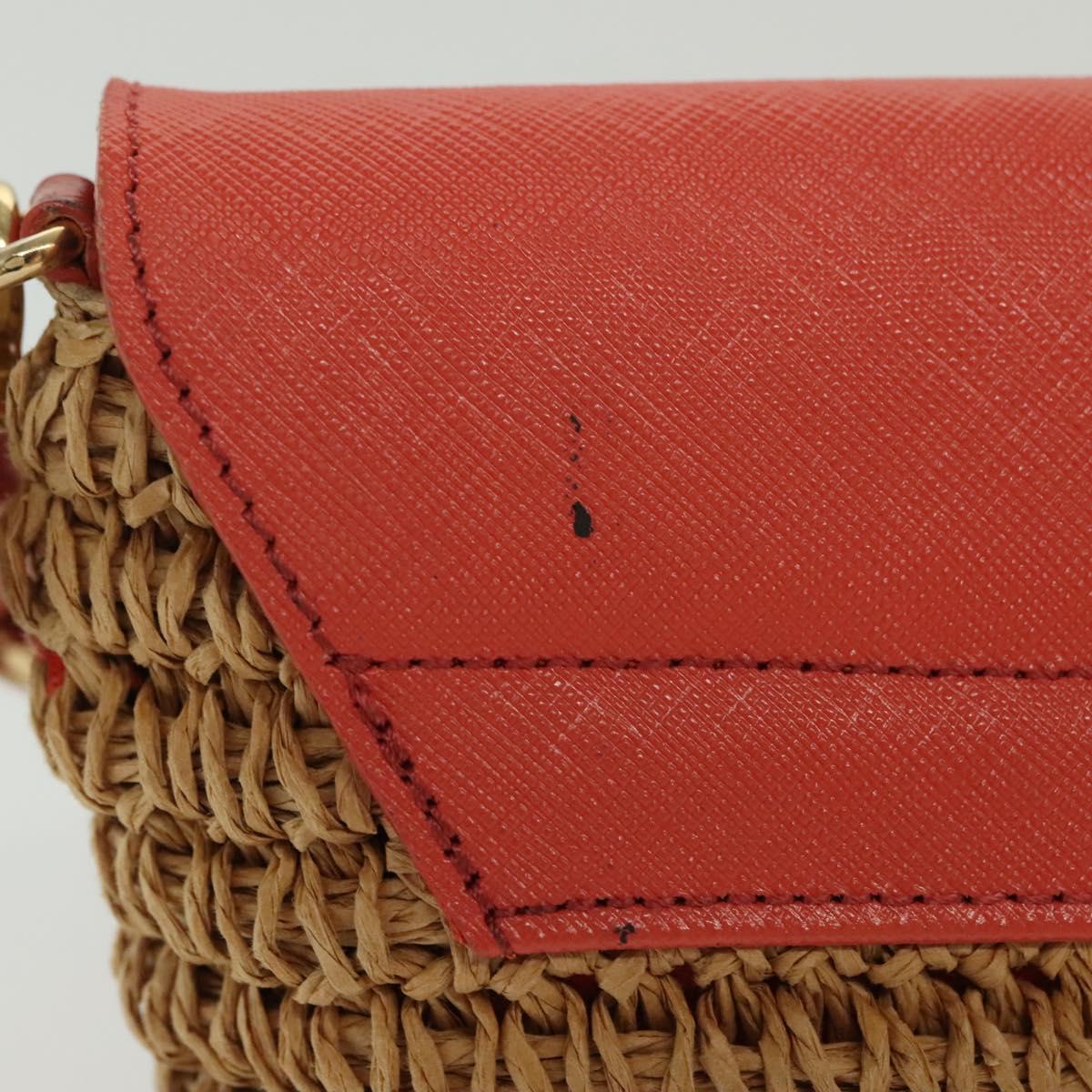 BURBERRY Blue Label Shoulder Bag Raffia Leather Beige Orange gold ti3366