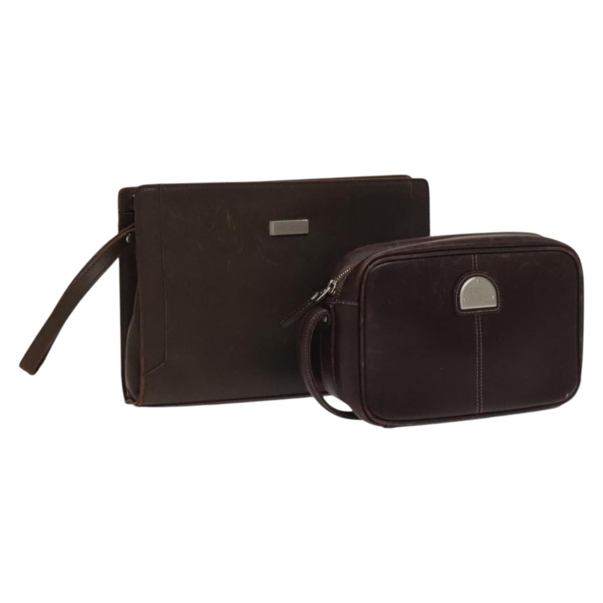 BURBERRY Clutch Bag Leather 2Set Brown ti3373