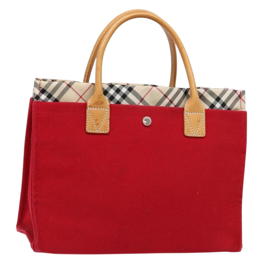 BURBERRY Blue Label Hand Bag Canvas Red Silver ti3412