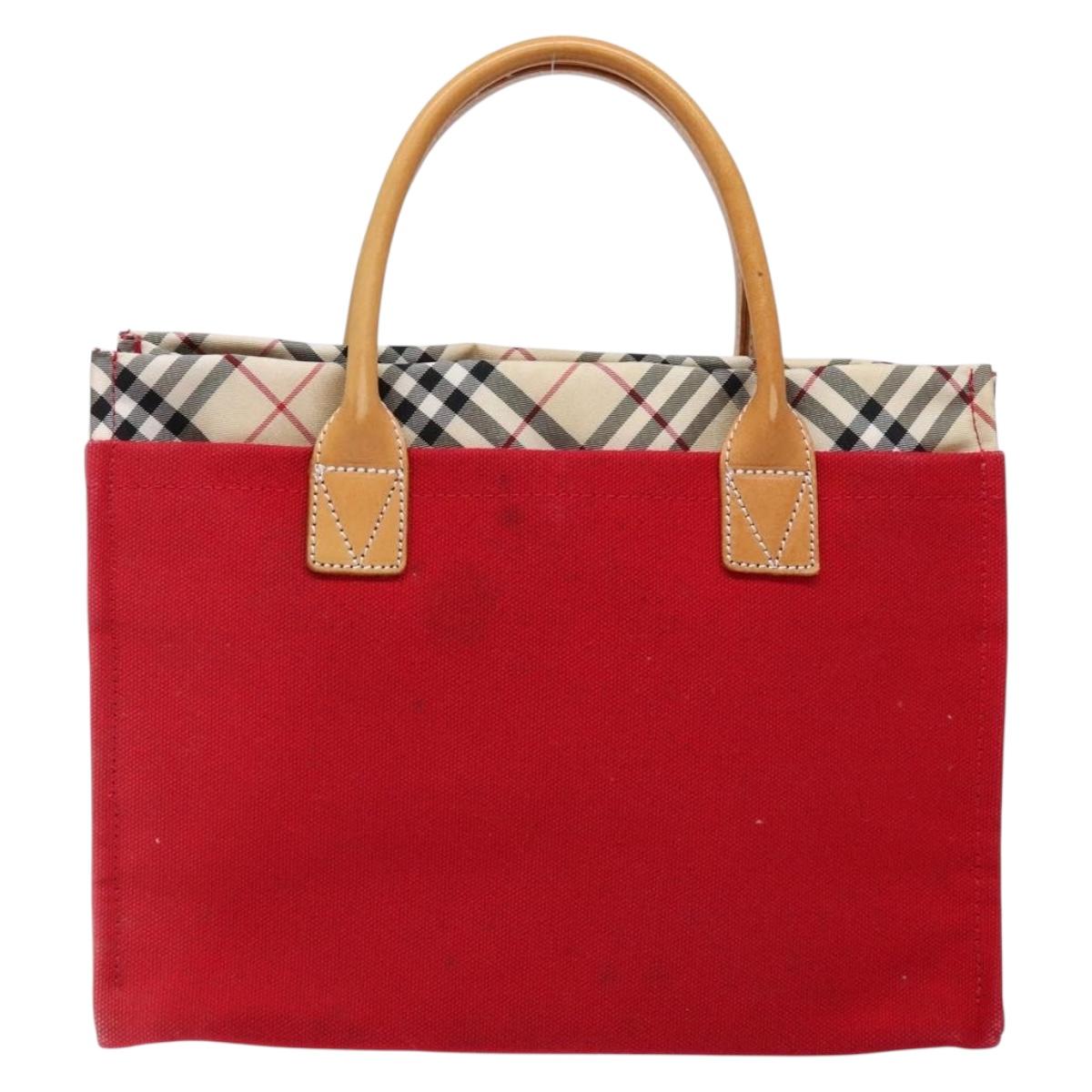 BURBERRY Blue Label Hand Bag Canvas Red Silver ti3412