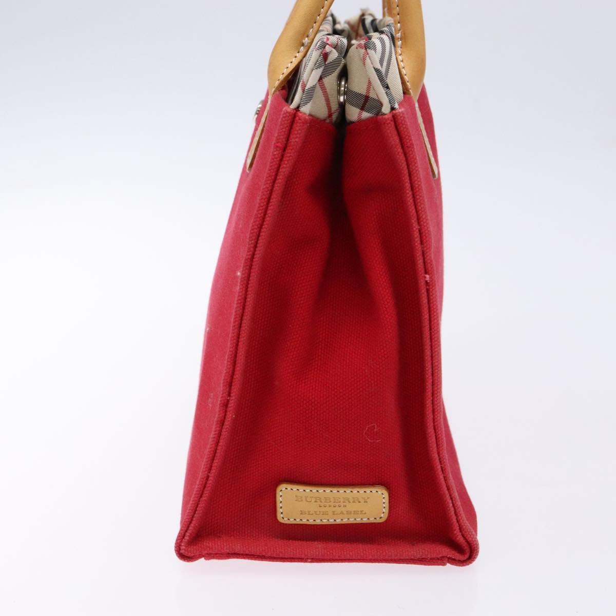 BURBERRY Blue Label Hand Bag Canvas Red Silver ti3412