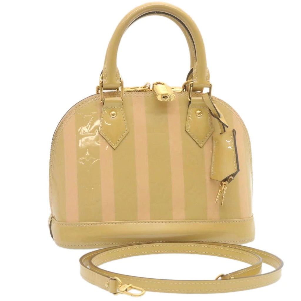 LOUIS VUITTON Vernis Rayures Alma BB Hand Bag 2way Beige Pink M90970 ai678AM