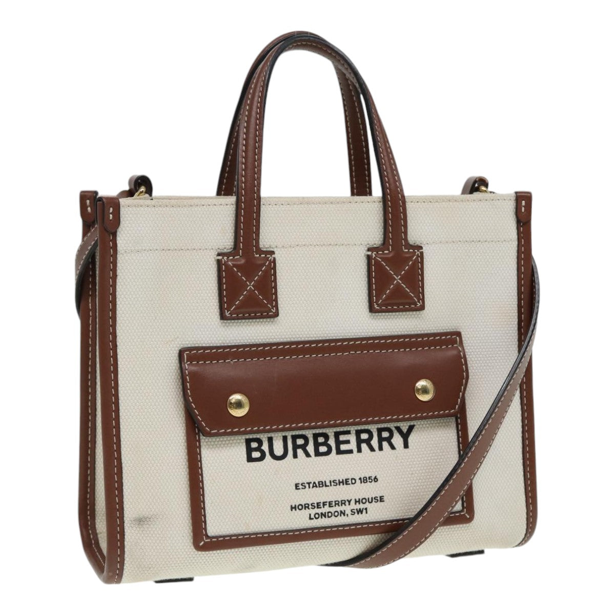 BURBERRY Hand Bag Canvas Leather Beige yb635
