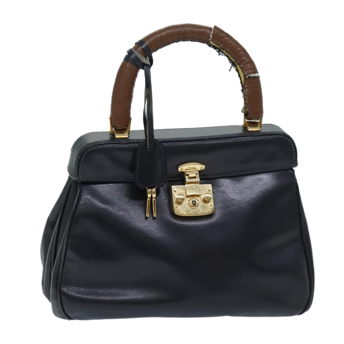 GUCCI Ready Lock Hand Bag Leather Navy 000 406 0190 yk11435