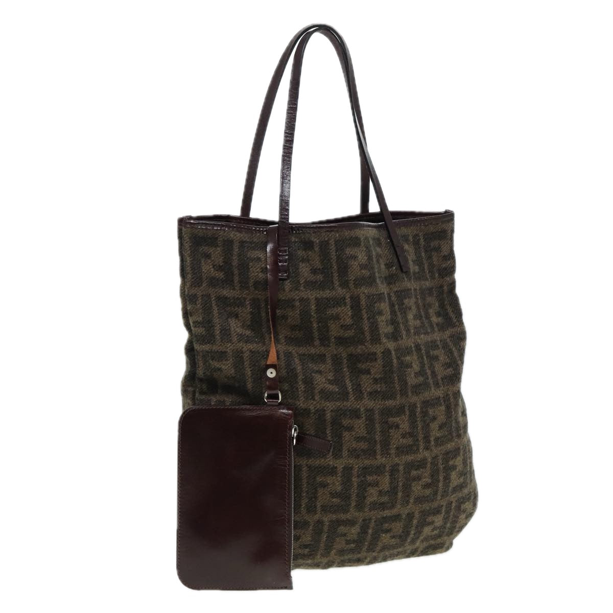 FENDI Zucca Canvas Tote Bag Wool Brown Black Silver yk14162