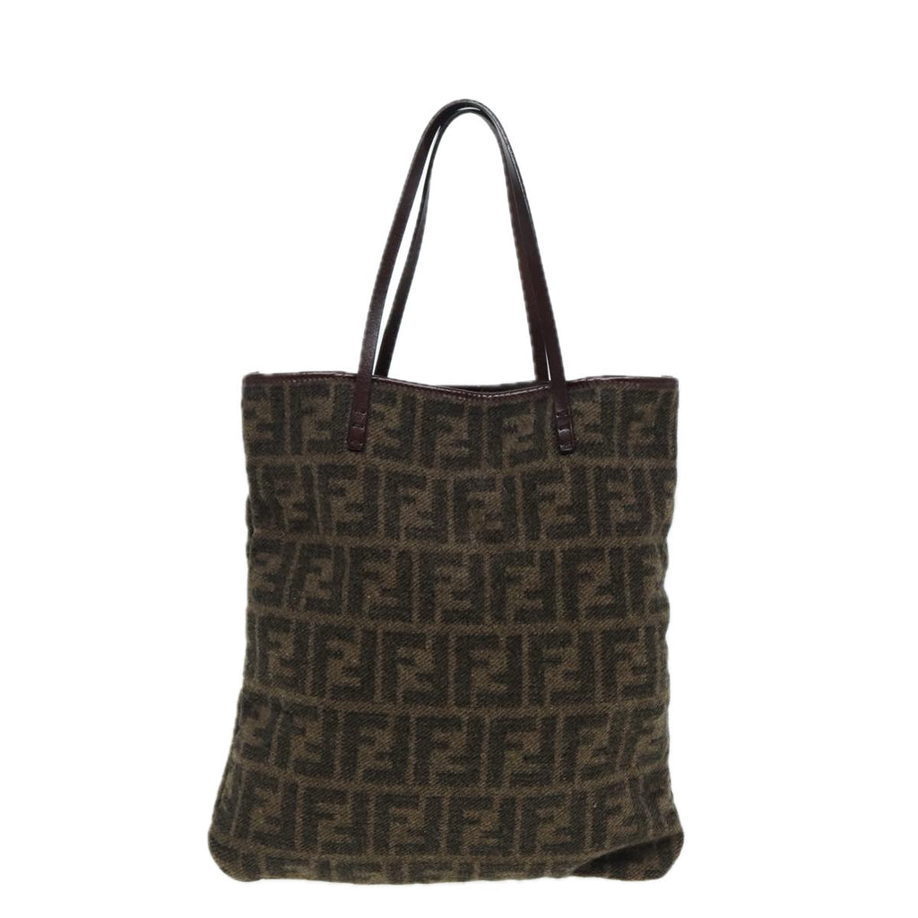FENDI Zucca Canvas Tote Bag Wool Brown Black Silver yk14162