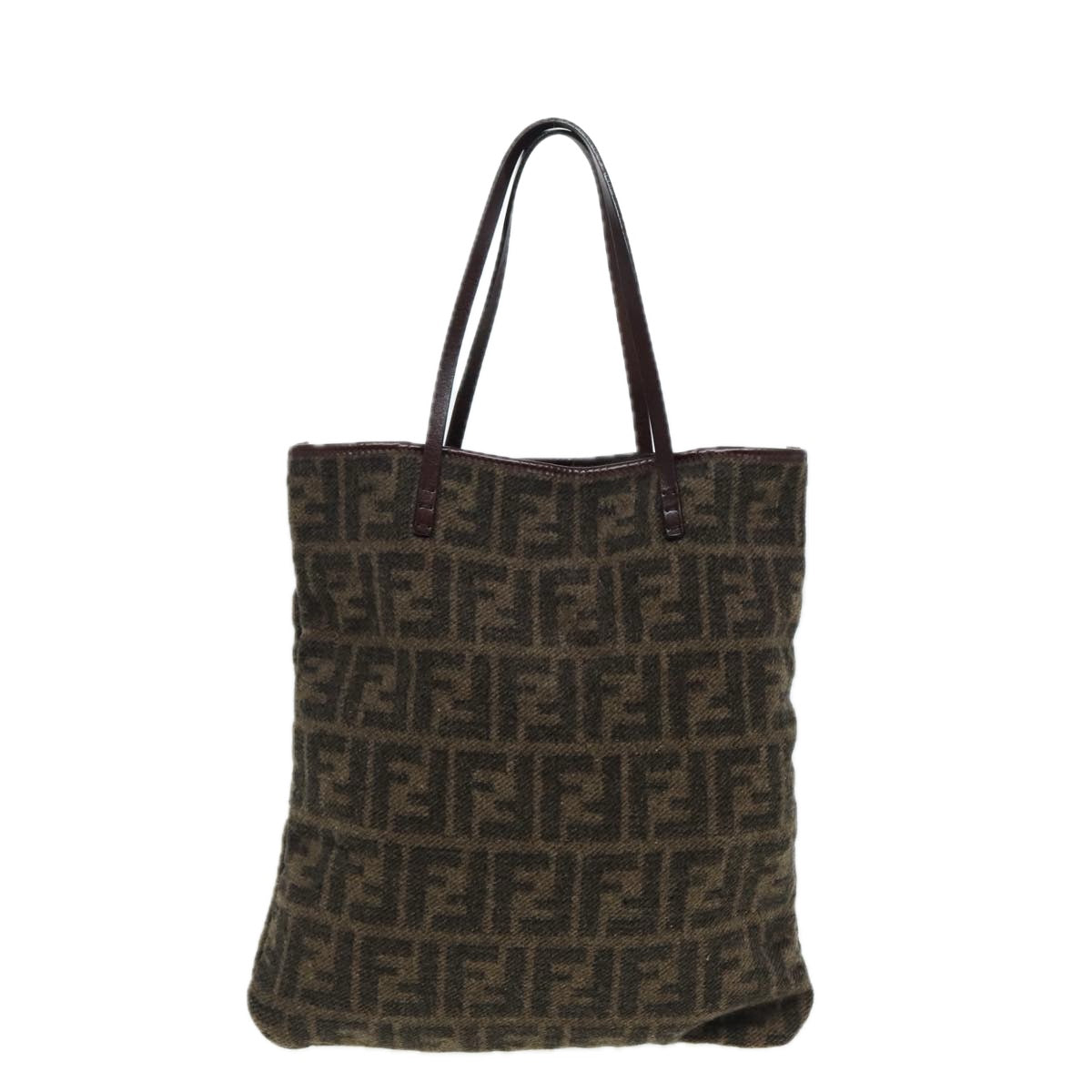 FENDI Zucca Canvas Tote Bag Wool Brown Black Silver yk14162