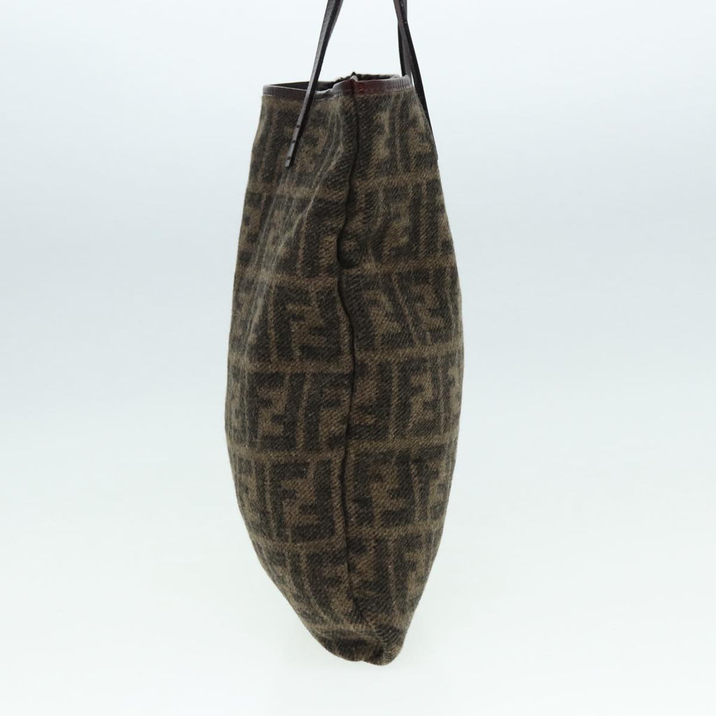 FENDI Zucca Canvas Tote Bag Wool Brown Black Silver yk14162