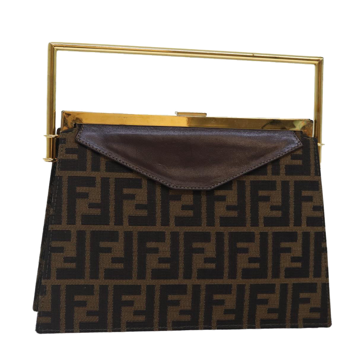 FENDI Zucca Canvas Hand Bag Gold Black Brown yk14520A