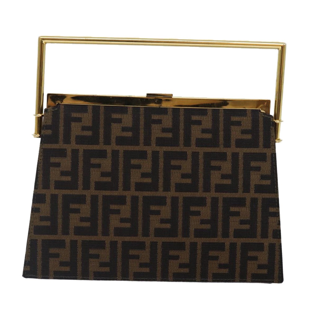 FENDI Zucca Canvas Hand Bag Gold Black Brown yk14520A