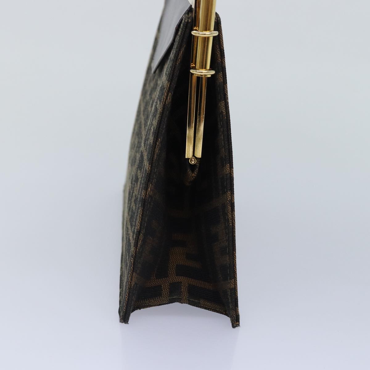 FENDI Zucca Canvas Hand Bag Gold Black Brown yk14520A