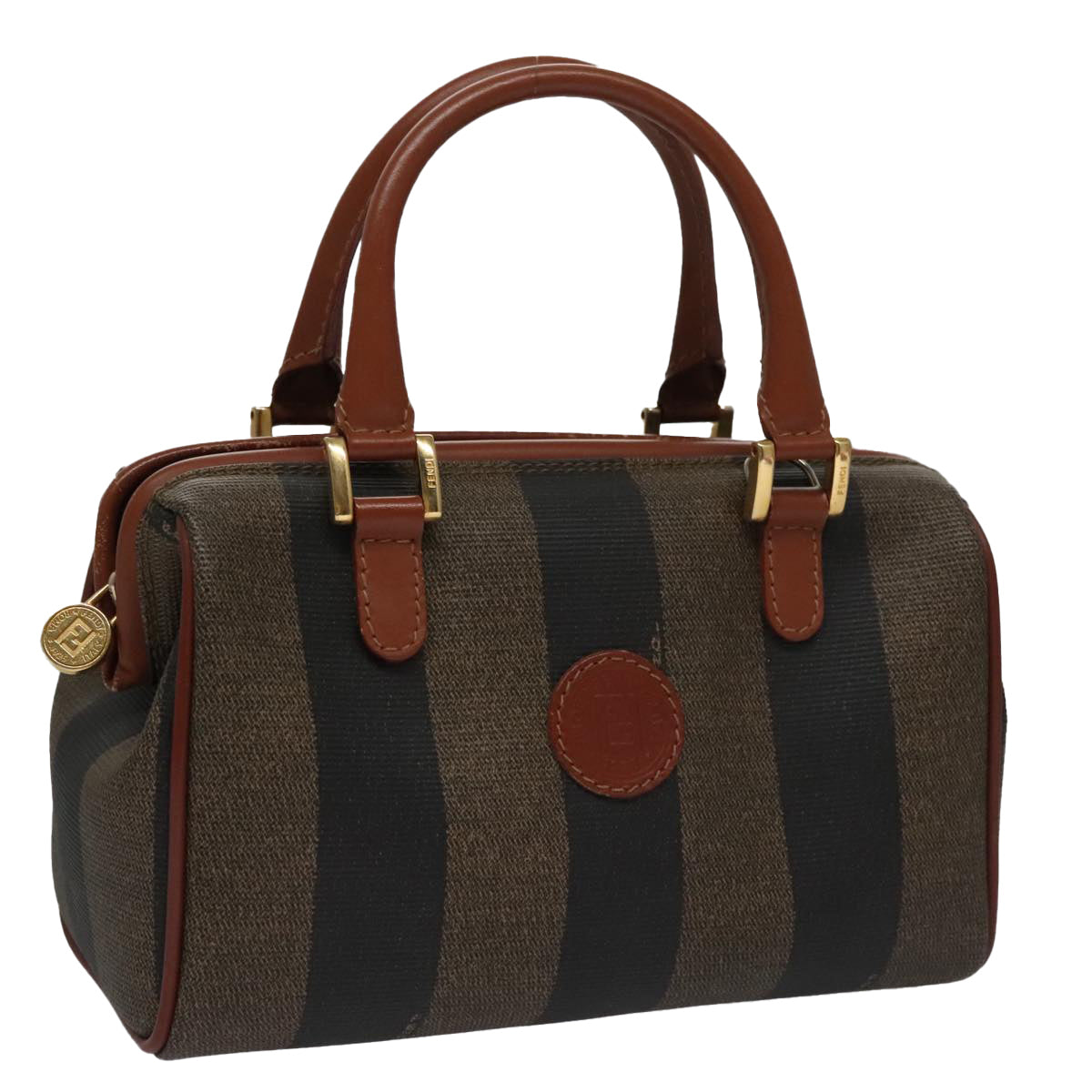 FENDI Pecan Canvas Mini Hand Bag Brown Black yk16320