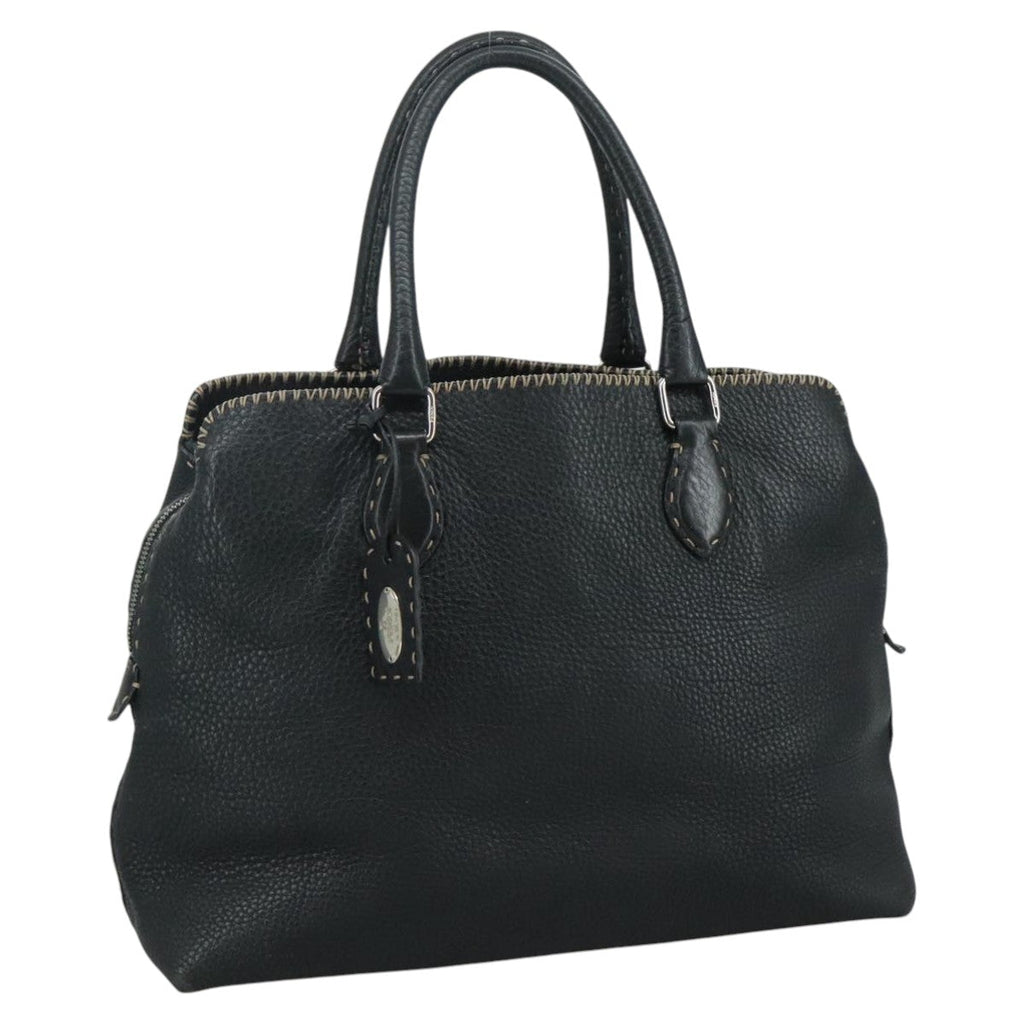 FENDI Celeria Hand Bag Leather Black Silver yk16876