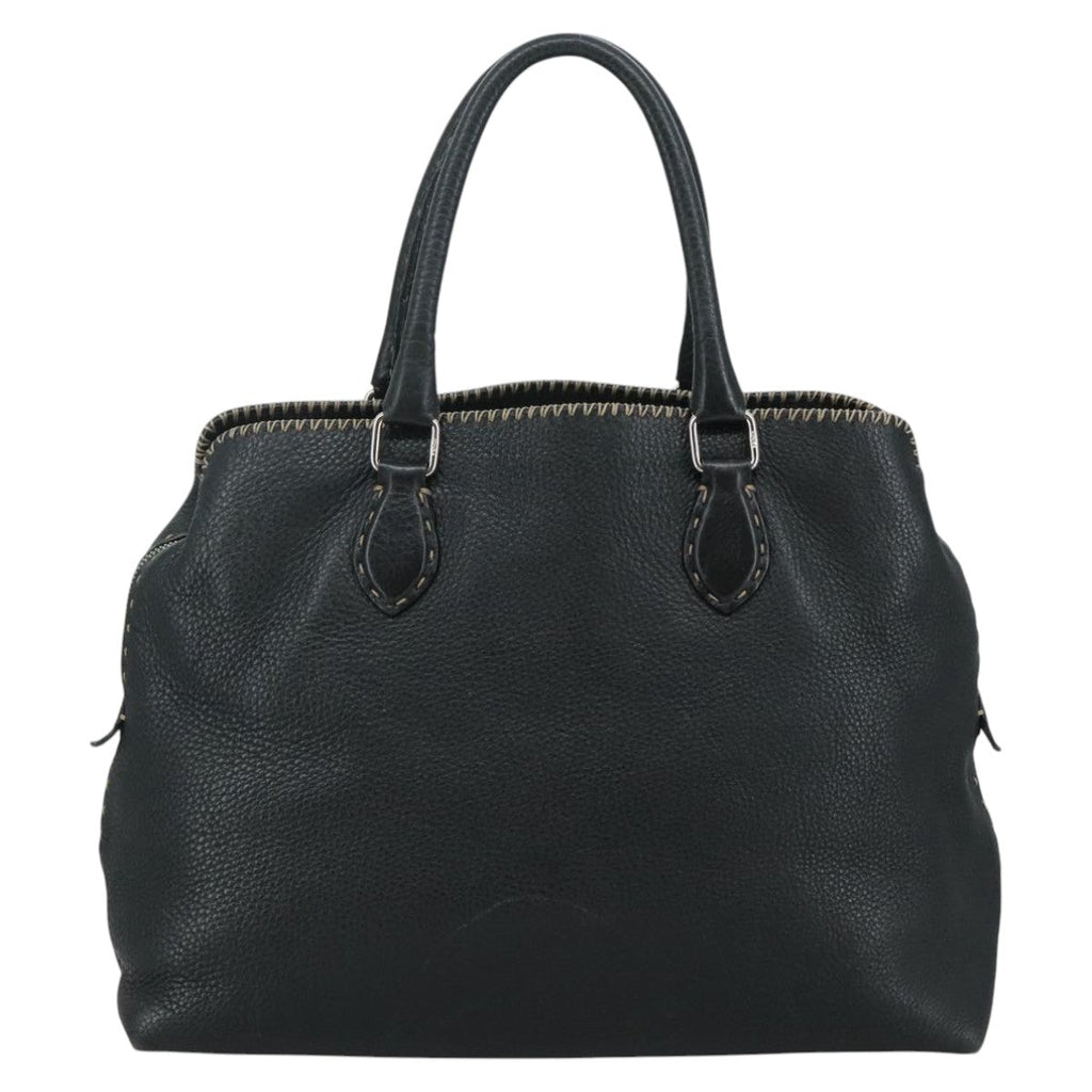 FENDI Celeria Hand Bag Leather Black Silver yk16876