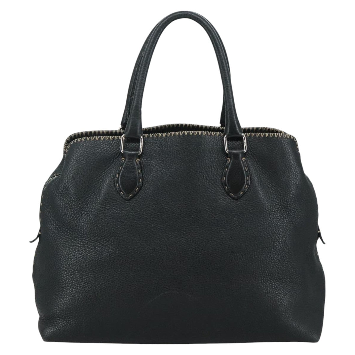 FENDI Celeria Hand Bag Leather Black Silver yk16876