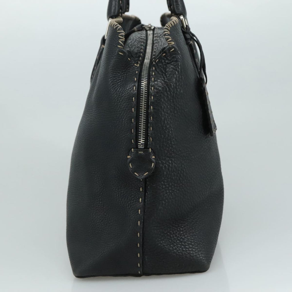 FENDI Celeria Hand Bag Leather Black Silver yk16876