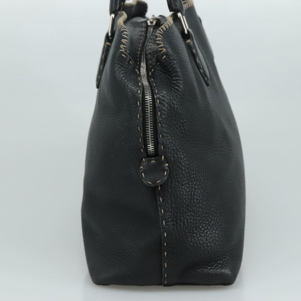FENDI Celeria Hand Bag Leather Black Silver yk16876