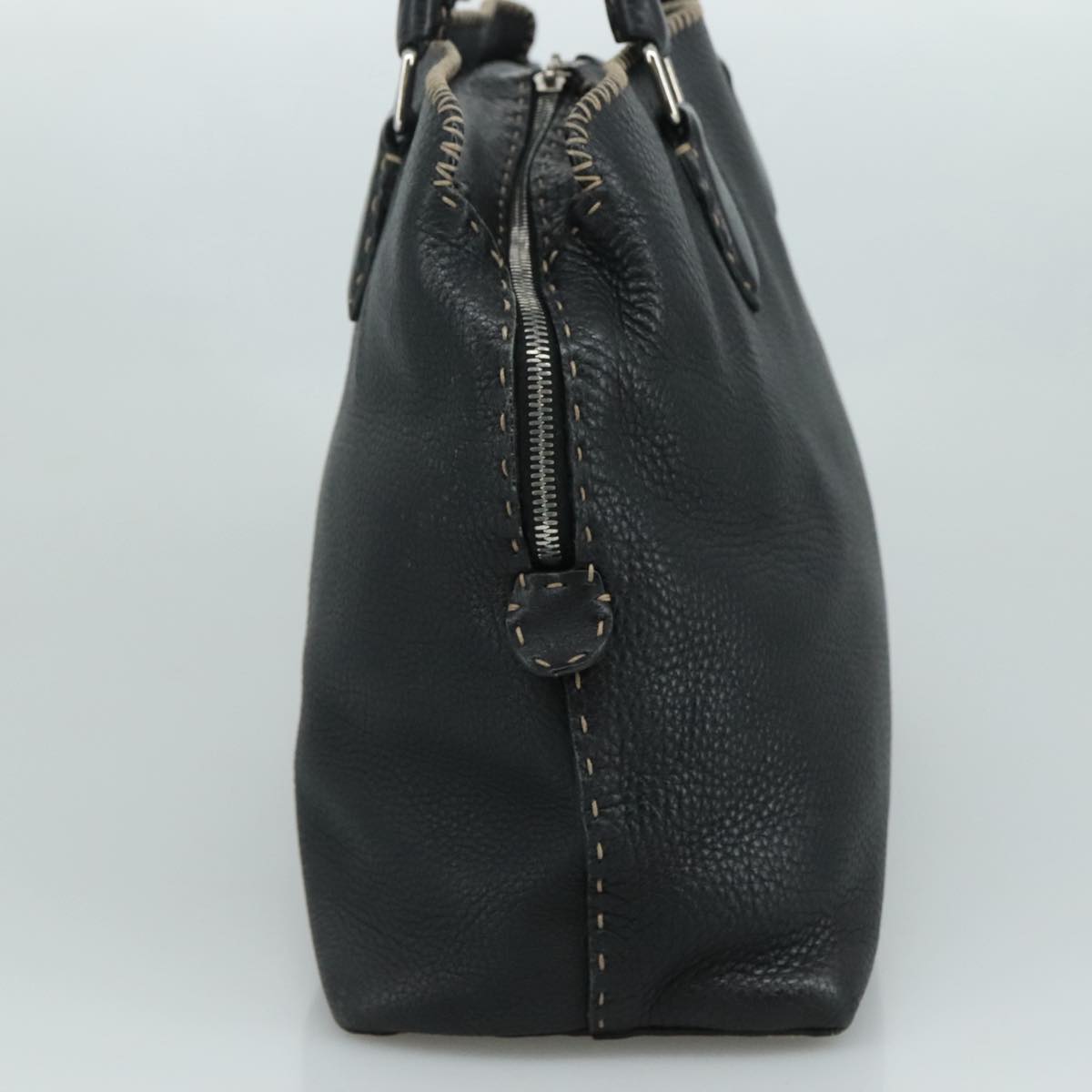 FENDI Celeria Hand Bag Leather Black Silver yk16876