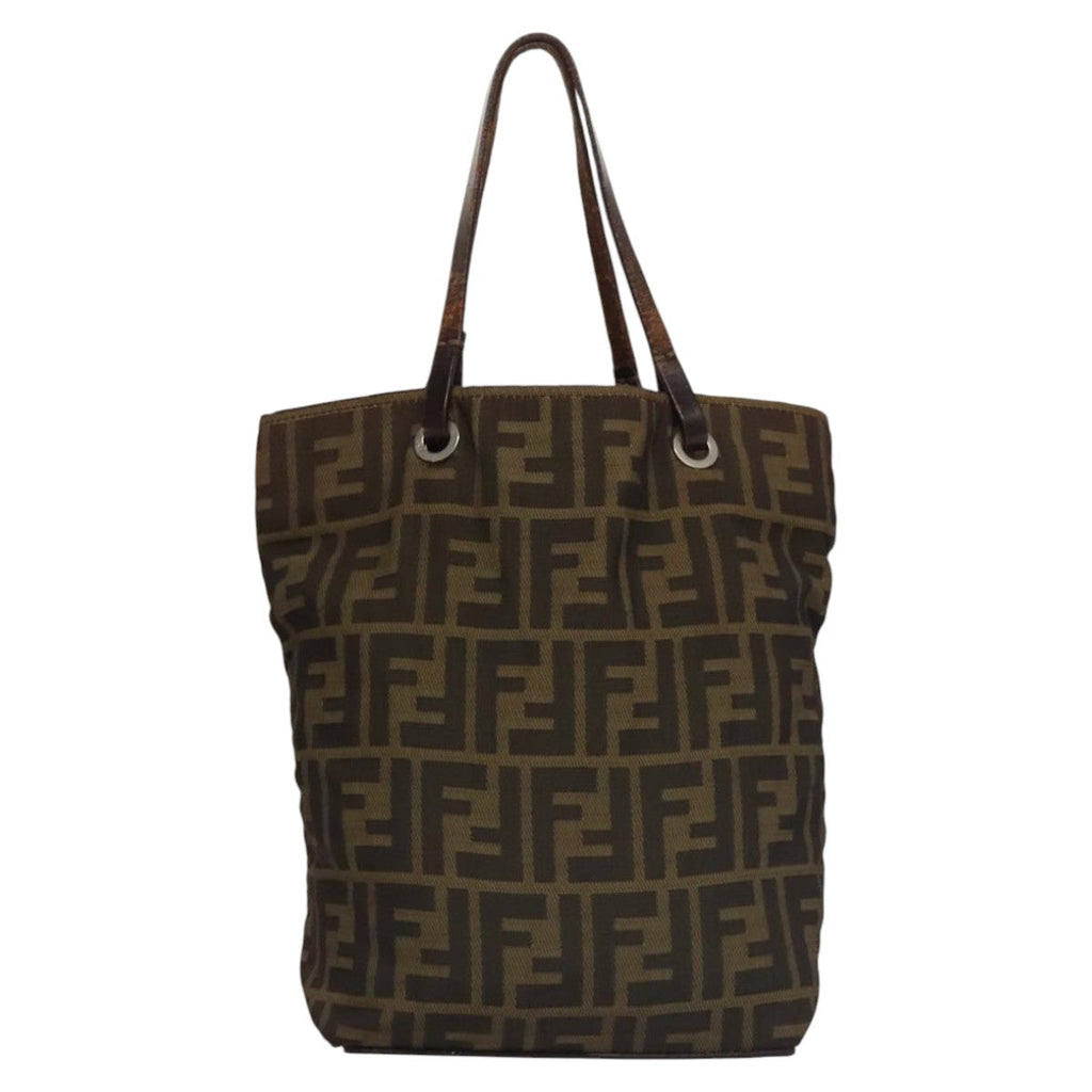 FENDI Zucca Canvas Hand Bag Brown Black yk16907