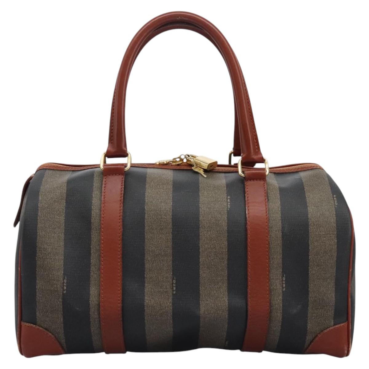 FENDI Pecan Canvas Boston Bag Black Brown yk17380