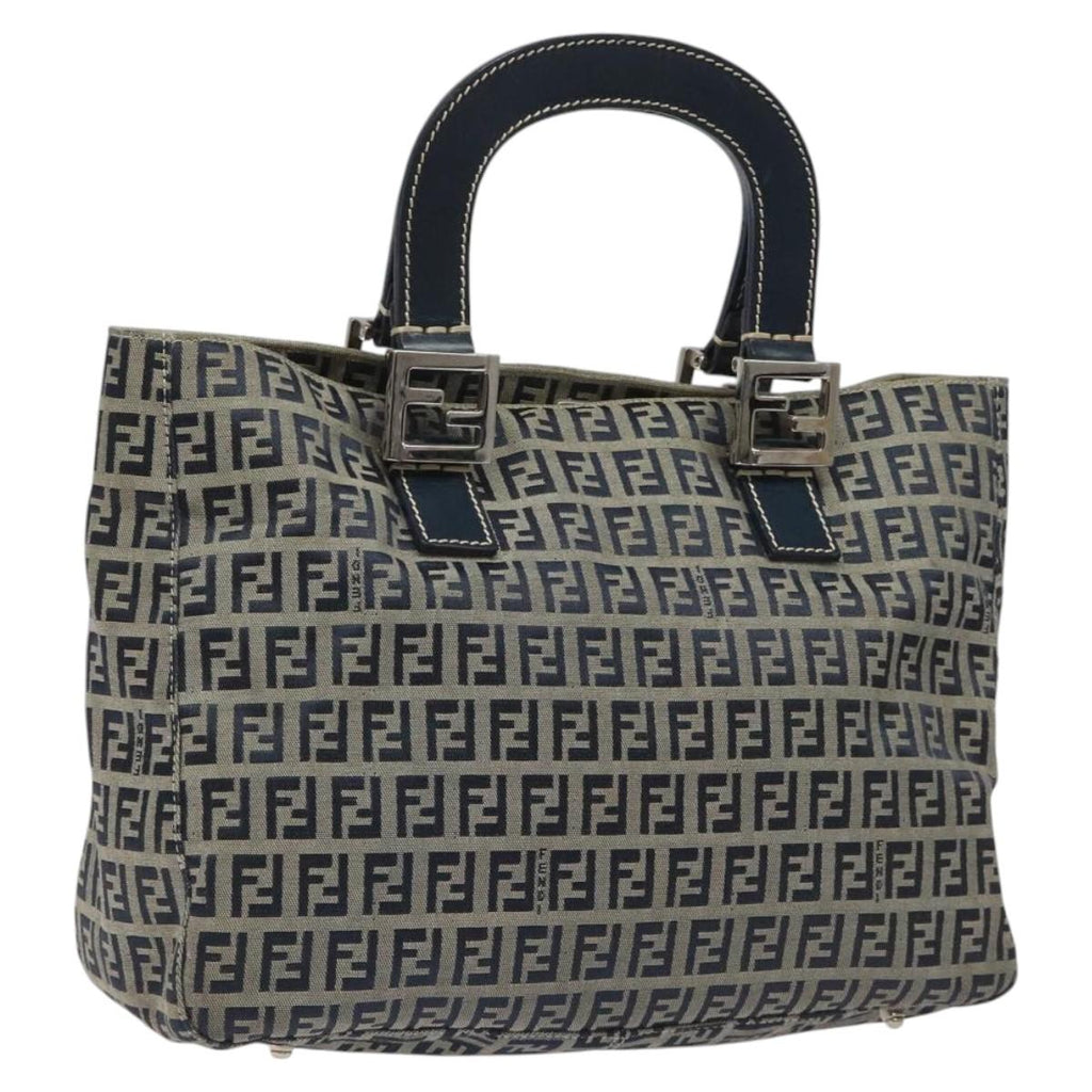 FENDI Zucchino Canvas Hand Bag Navy Silver yk17654