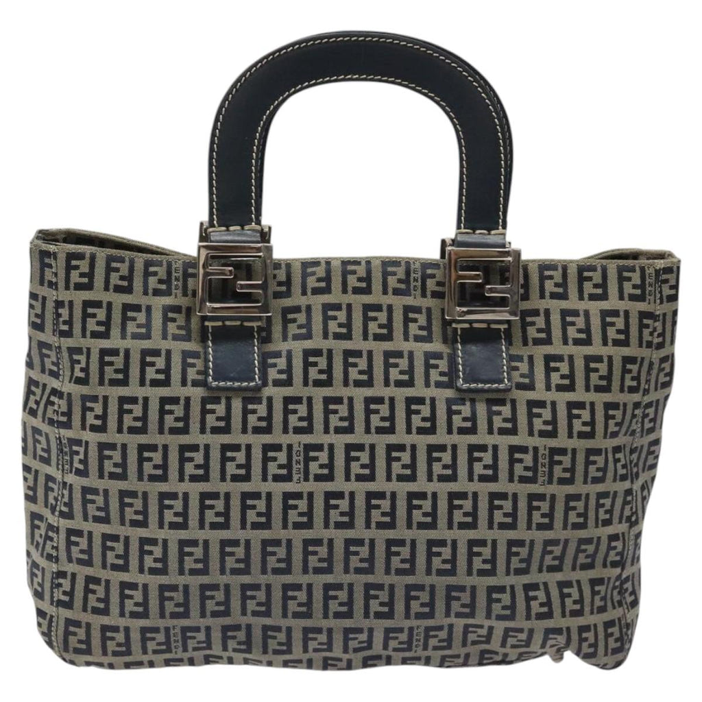 FENDI Zucchino Canvas Hand Bag Navy Silver yk17654