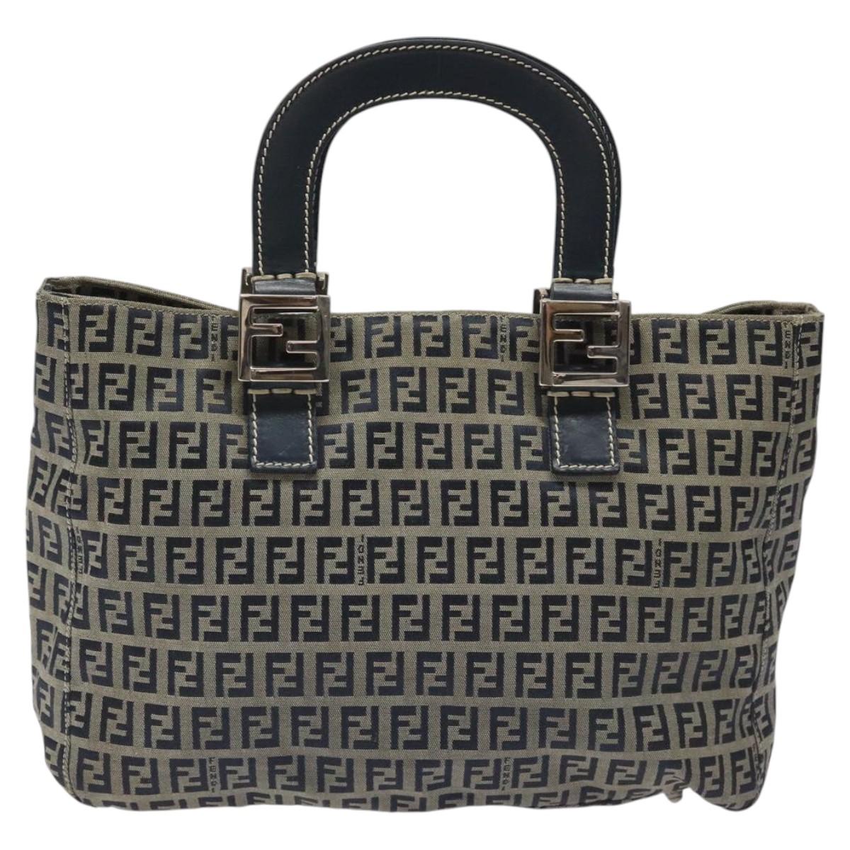 FENDI Zucchino Canvas Hand Bag Navy Silver yk17654