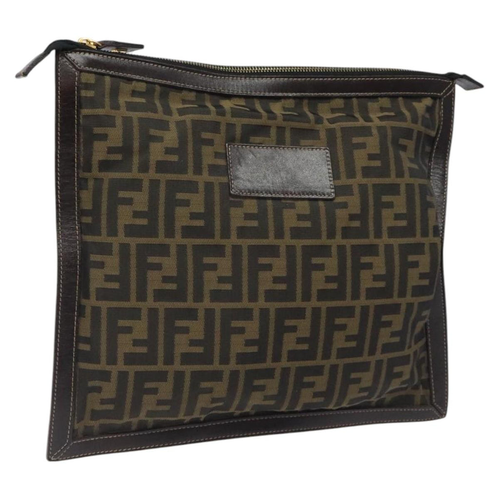 FENDI Zucca Canvas Clutch Bag Brown Black gold yk17958