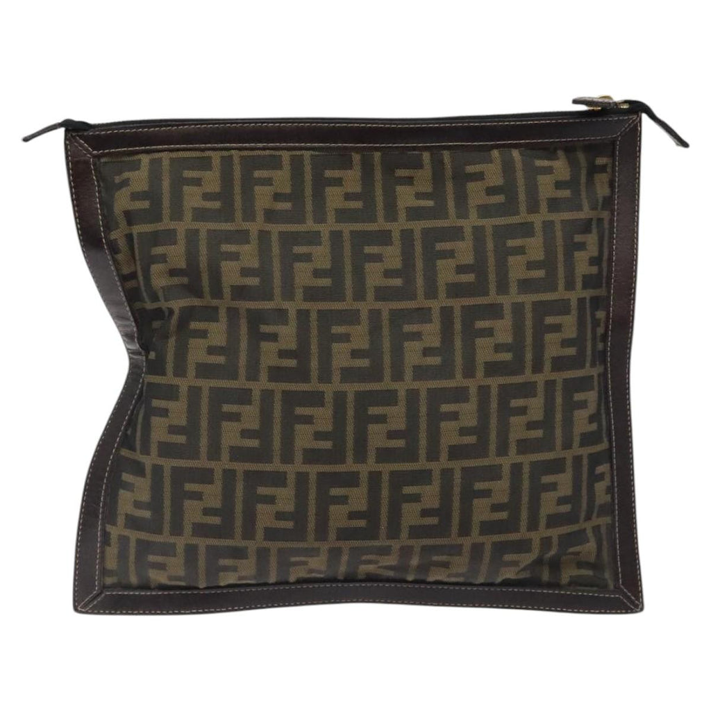 FENDI Zucca Canvas Clutch Bag Brown Black gold yk17958