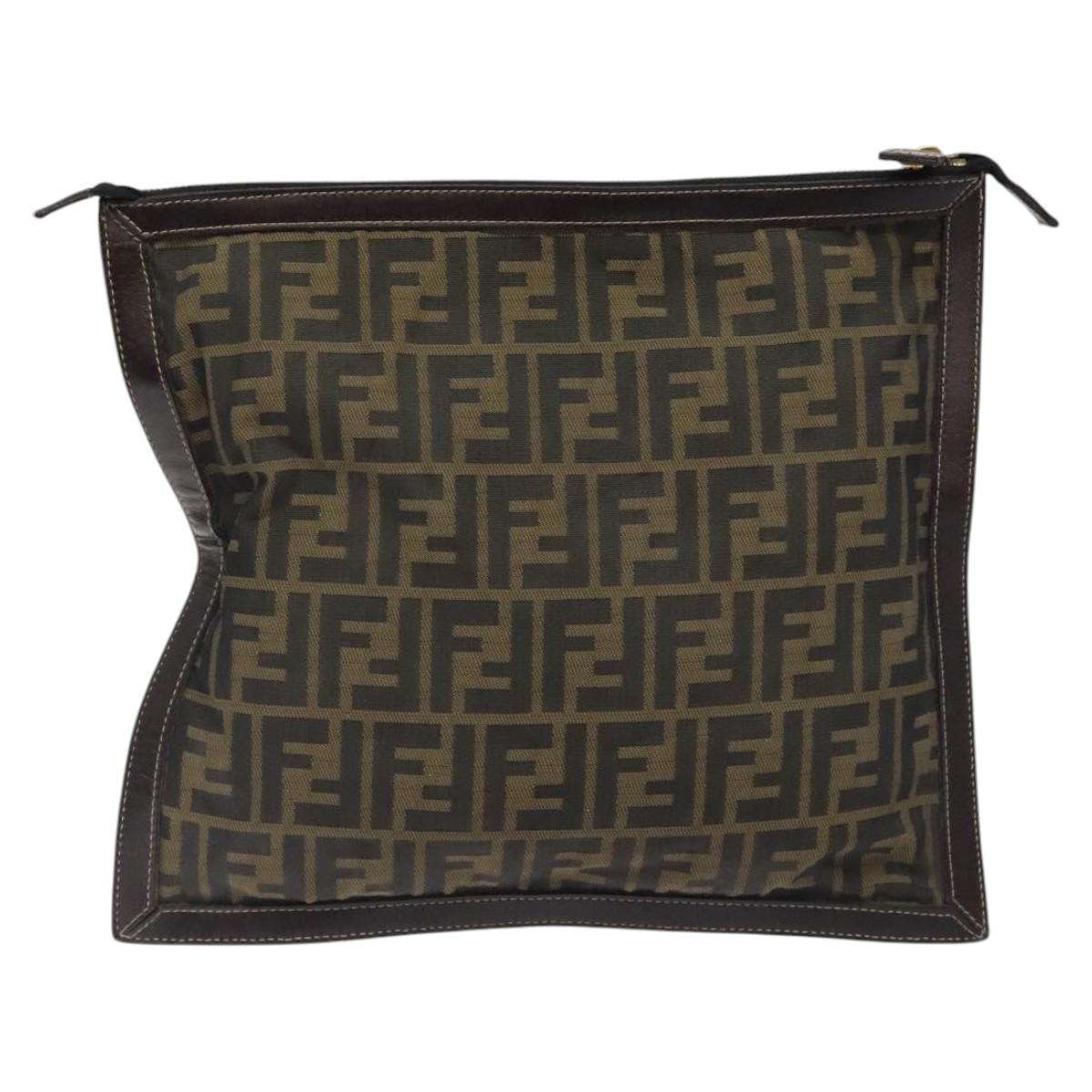 FENDI Zucca Canvas Clutch Bag Brown Black gold yk17958