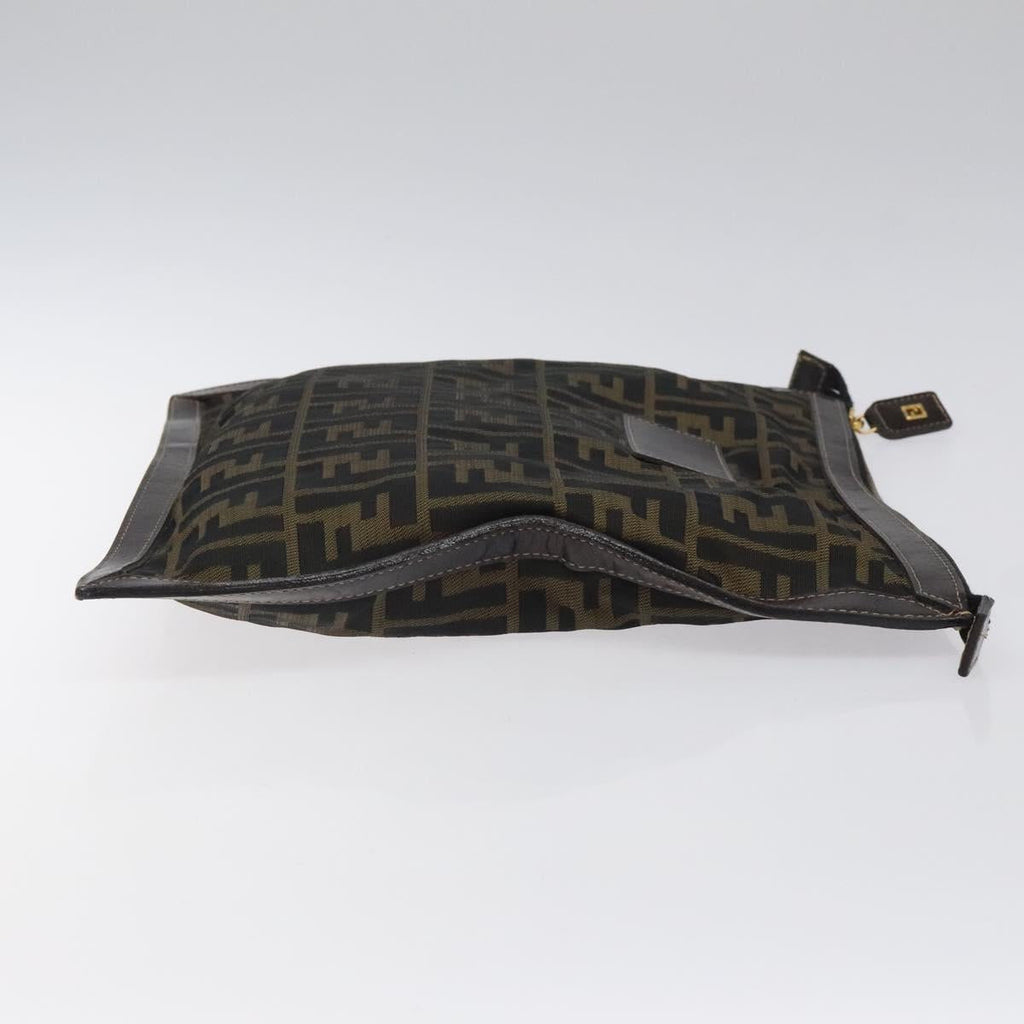 FENDI Zucca Canvas Clutch Bag Brown Black gold yk17958