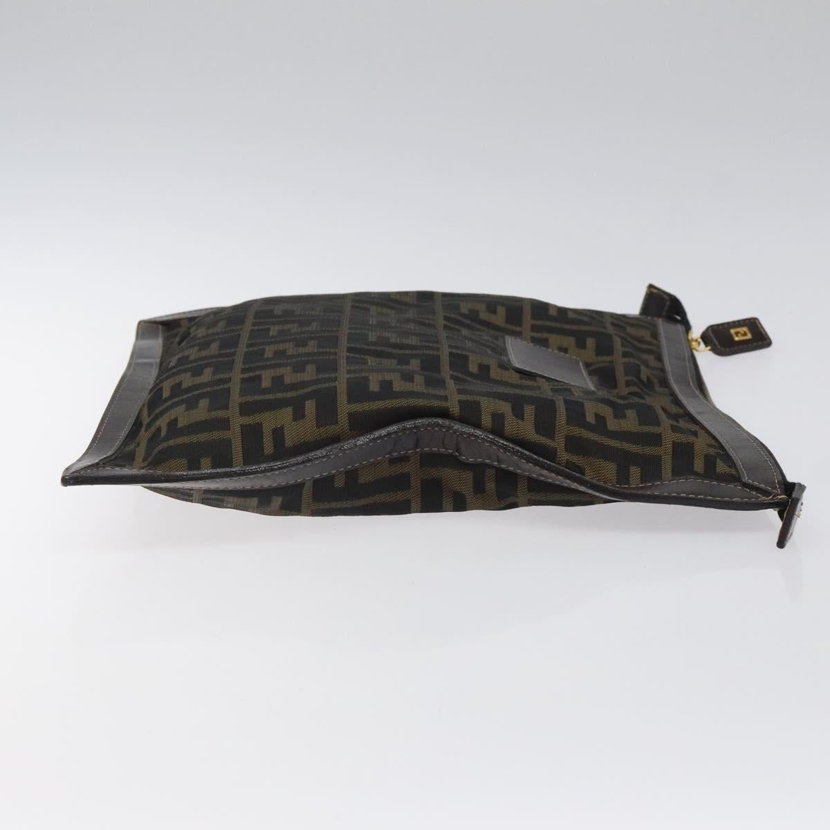 FENDI Zucca Canvas Clutch Bag Brown Black gold yk17958