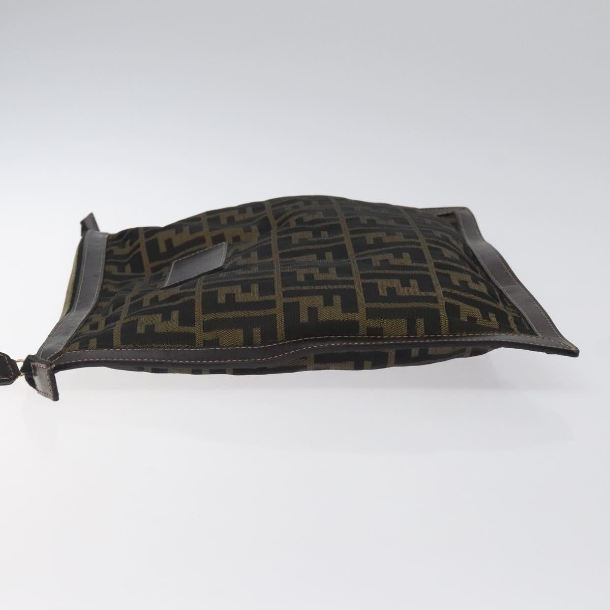 FENDI Zucca Canvas Clutch Bag Brown Black gold yk17958