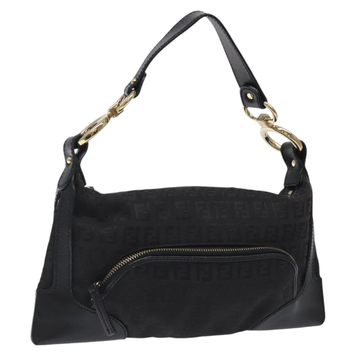 FENDI Zucchino Canvas Hand Bag Black Gold yk18069