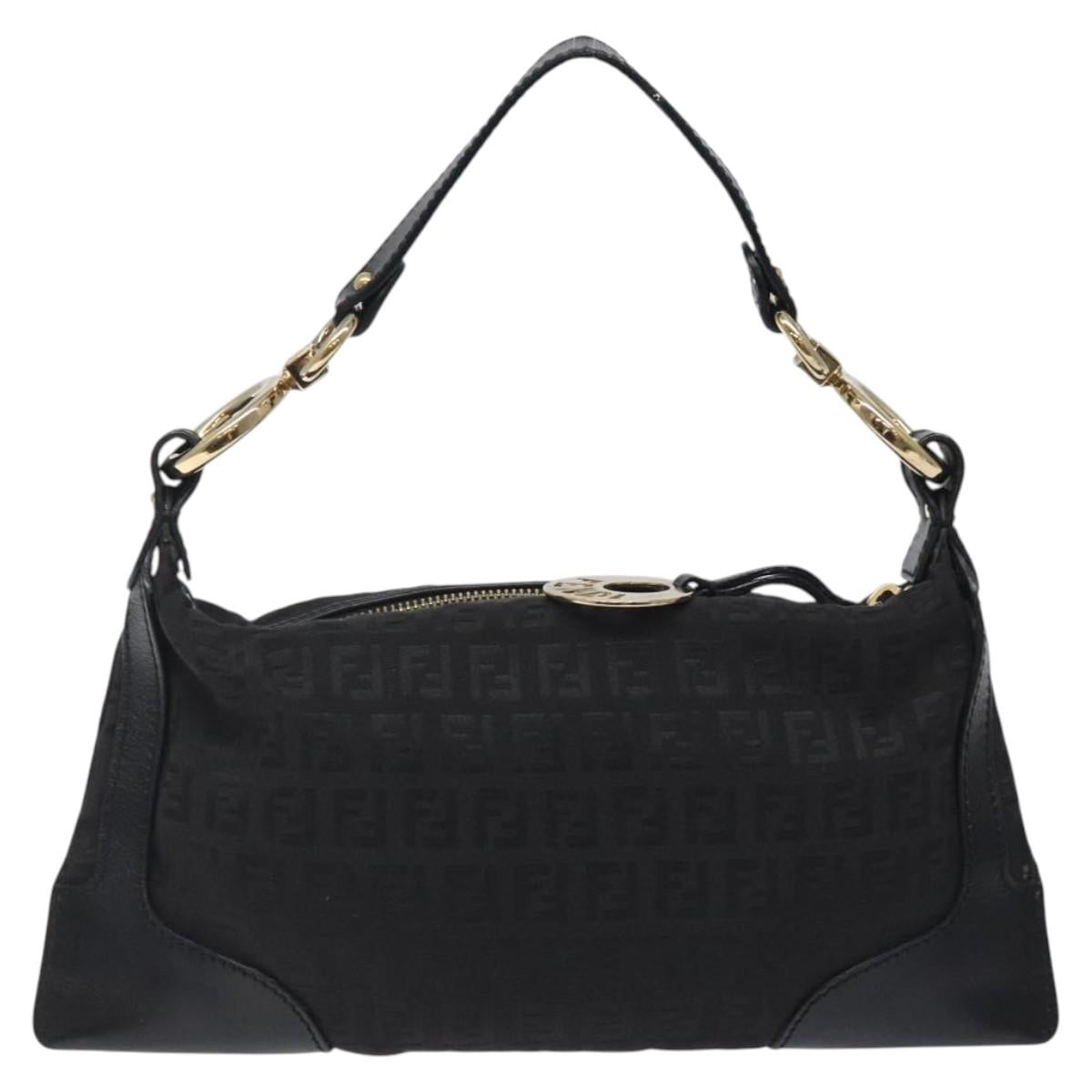 FENDI Zucchino Canvas Hand Bag Black Gold yk18069
