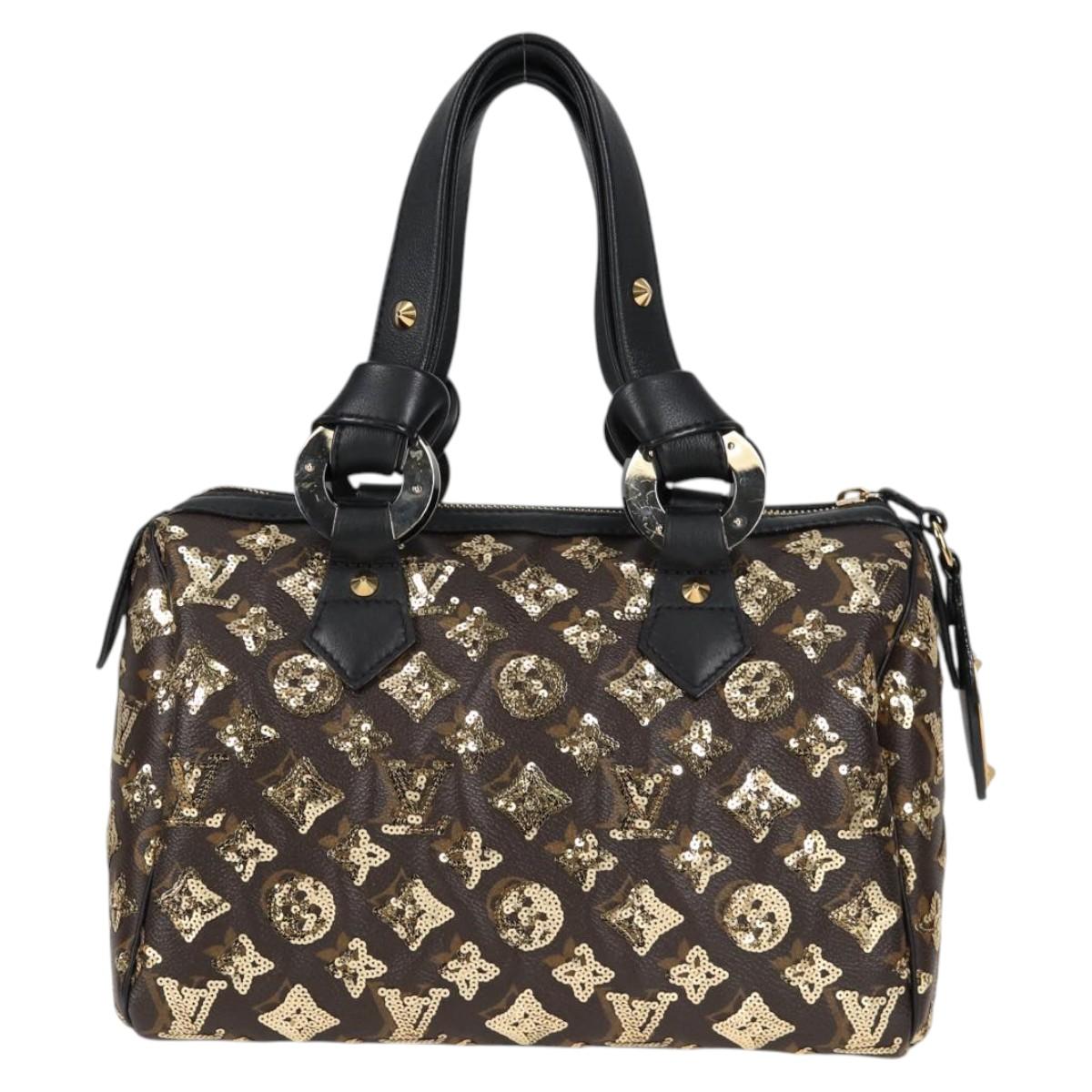LOUIS VUITTON Monogram Eclipse Sequins Speedy 30 Bag Gold M40244 yk18412M